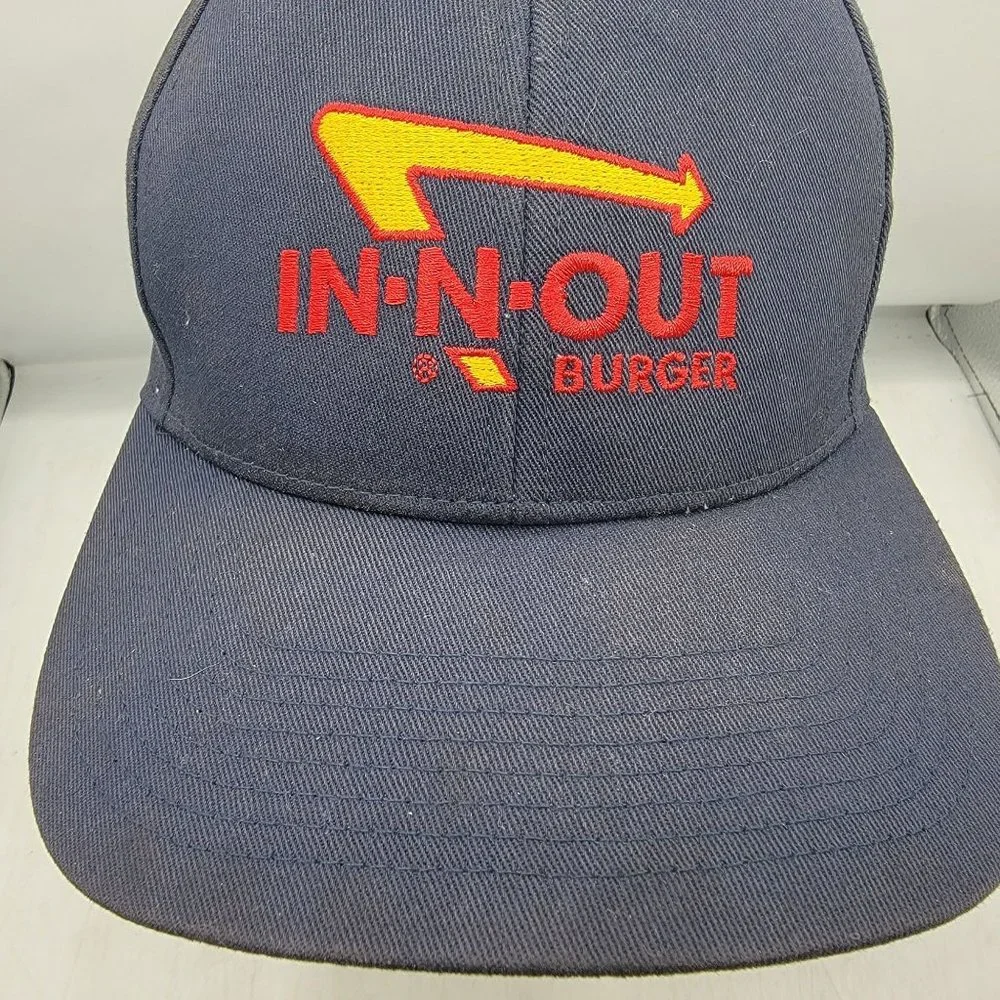 In N Out Burger Large XL Blue Fitted Hat Cap California Outdoors Comfort Nice